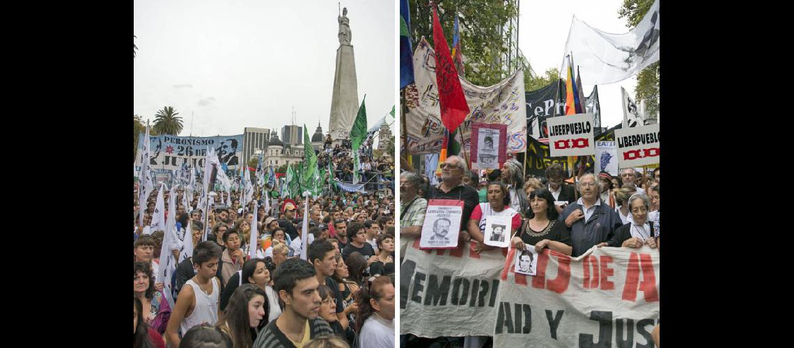  En la Plaza de Mayo se realizaron dos actos primero las agrupaciones oficialistas y luego organizaciones de derechos humanos y partidos de izquierda (NA)