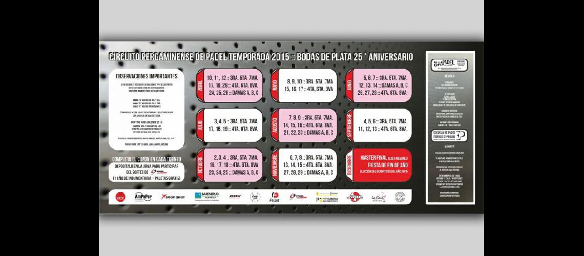  El afiche con todas las fechas de la temporada del Circuito Pergaminense (EL PORTON PADEL)