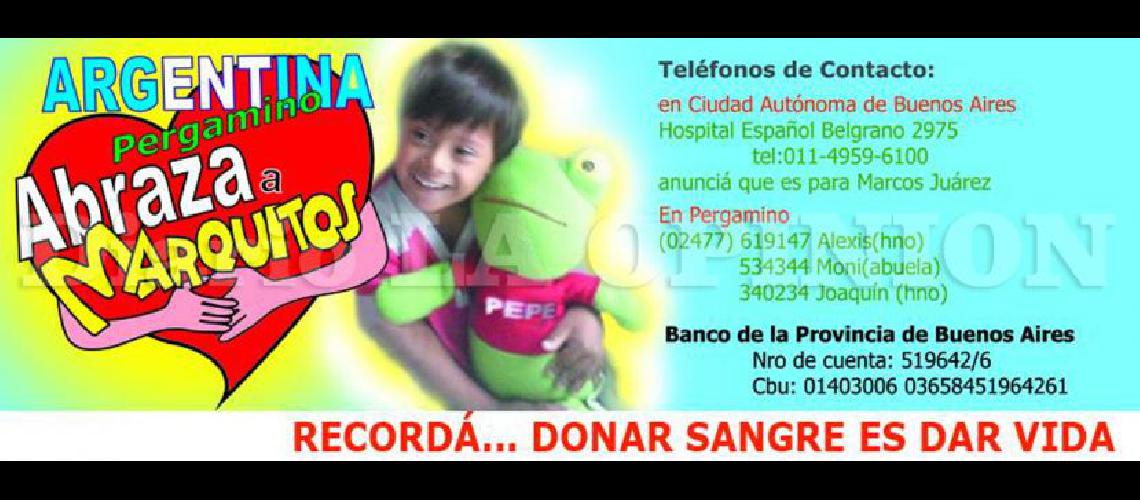  Pergamino abraza a Marcos es el nombre de la campaña para ayudar al niño MARCOS JUAREZ