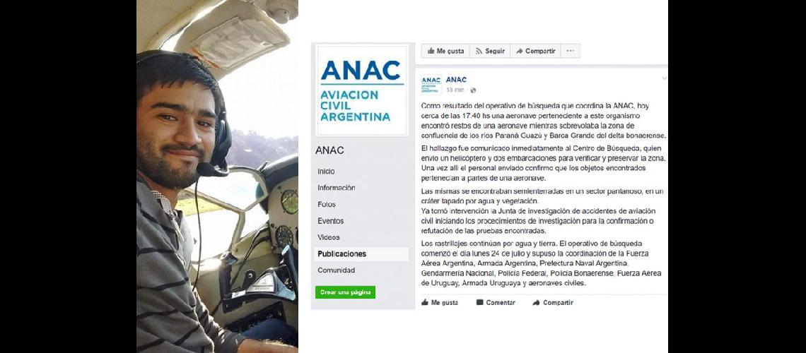  El piloto Matías Ronzano que iba en el avión y el informe de la Administración Nacional de Aviación Civil (NA)