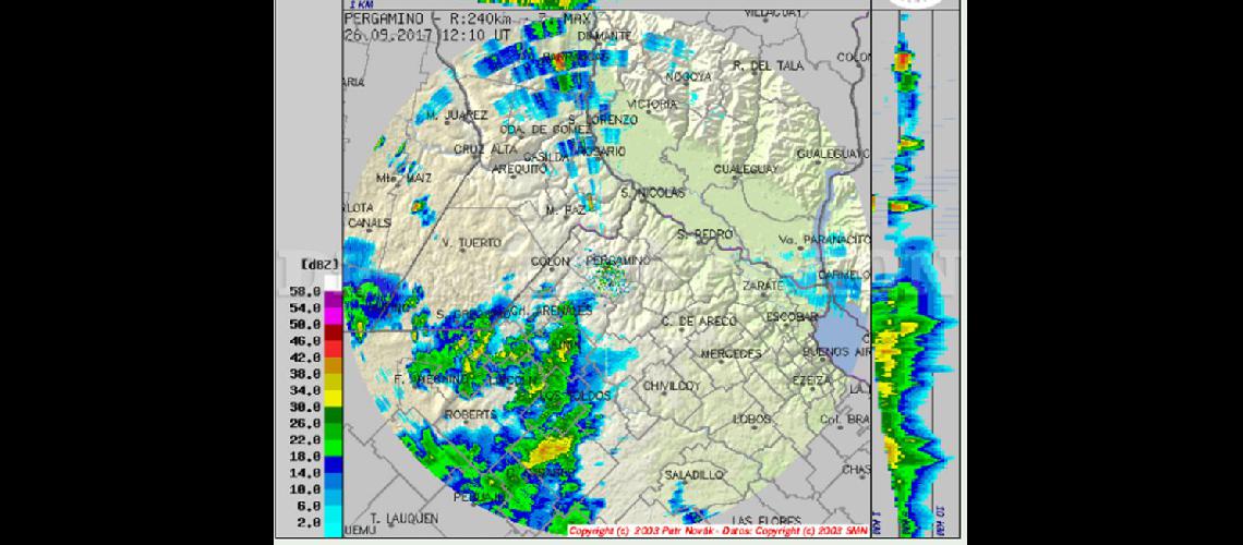  Imagen del radar del SMN durante esta mañana- se esperan entre 40 y 60 milímetros para hoy (SMN)