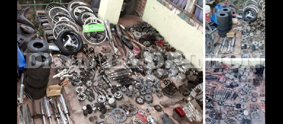  En el operativo realizado en el barrio La Lomita secuestraron gran variedad de partes de motos (LA OPINION)