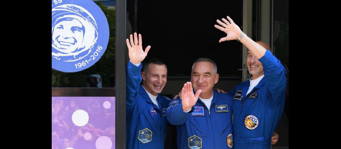  Los tres astronautas que salieron hacia la Estación Espacial Internacional (AFP)