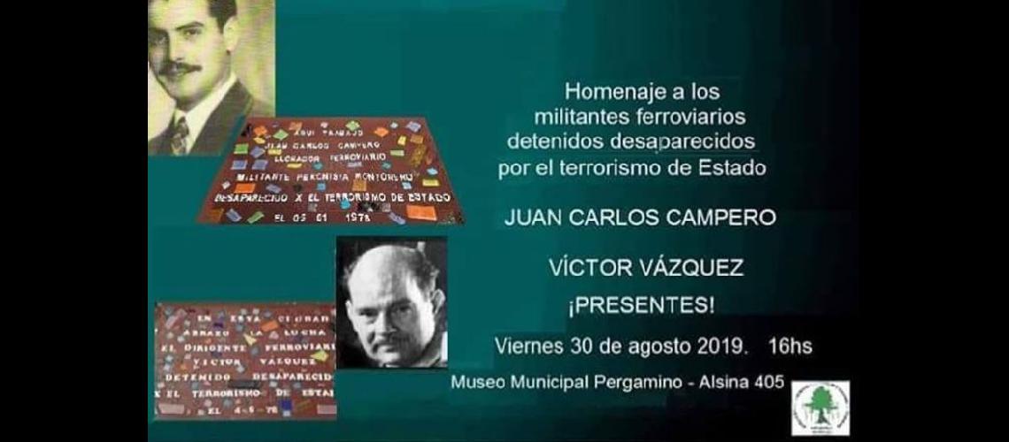  La ubicación de las baldosas en homenaje a Campero y a Vzquez ser el viernes próximo a las 16-00  (ASOCIACIÓN POR LA MEMORIA PERGAMINO)