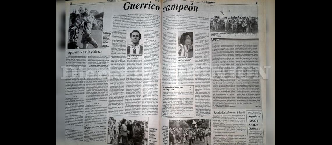  Las pginas que reflejaron la conquista de Progresista Guerrico en la edición del martes 12 de octubre de 1999 (ARCHIVO LA OPINION)