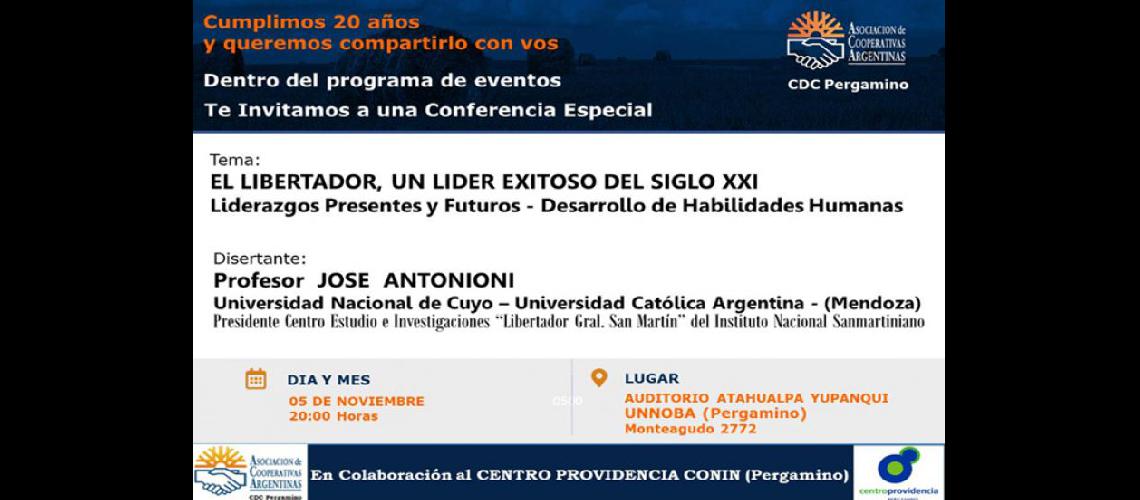  La charla a cargo de José Antonioni ser en el Auditorio de la Unnoba (CDC PERGAMINO DE ACA)