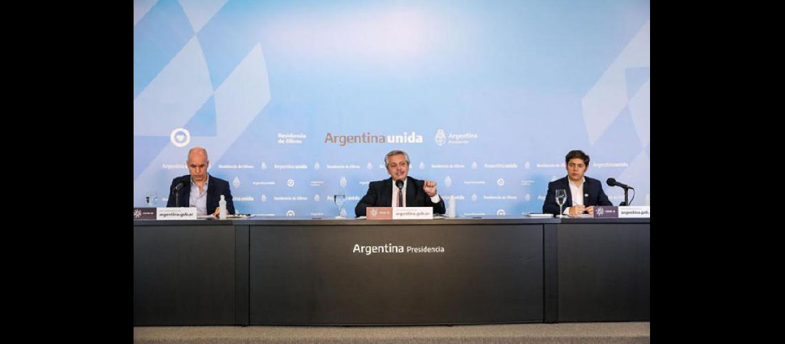  El presidente anunció las medidas en conferencia de prensa junto a Horacio Larreta y Axel Kicillof   (PRENSA PRESIDENCIA DE LA NACION)