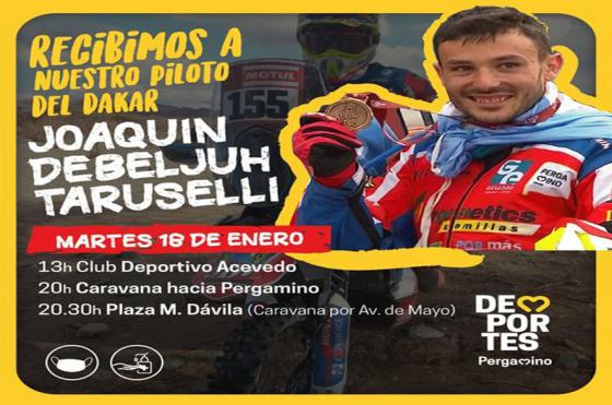 Acevedo y Pergamino reciben a Joaquiacuten Debeljuh tras su participacioacuten en el Dakar