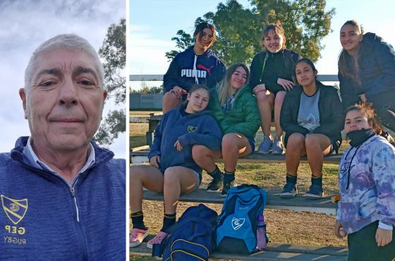 César Homero Roccatagliata junto a las siete Lobitas de la selección de la URR