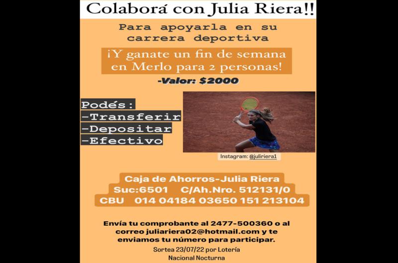 Julia Riera confirmó su regreso a las canchas y lanzó una rifa