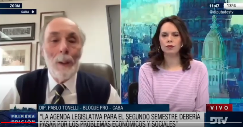 Pablo Tonelli del bloque PRO en declaraciones con el canal oficial de la Cmara de Diputados