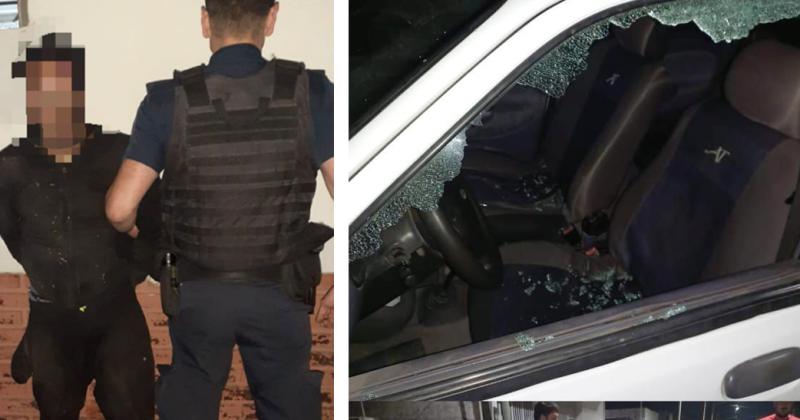 El agresor fue detenido luego de destrozar la ventanilla de un automóvil lanzando una piedra