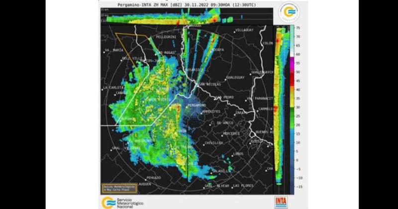 Así se veía la tormenta en el radar del Inta Pergamino