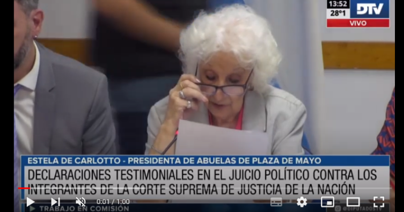 Estela de Carlotto expuso en el pedido de juicio político a la Corte