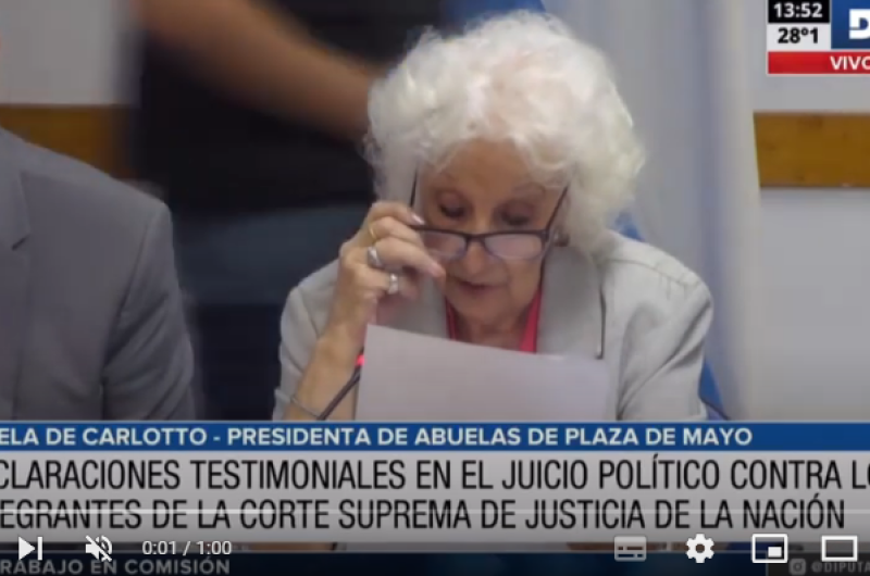 Estela de Carlotto expuso en el pedido de juicio político a la Corte