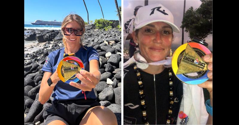 Brenda Bernard y Rina Fay con sus medallas de finalistas del Mundial de Hawi símbolos de muchos años de sacrificio y entrenamiento