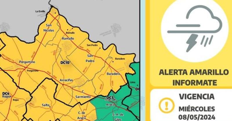 Durante la madrugada del miércoles se espera que los municipios en amarillo sean afectados por lluvias y tormentas algunas pueden ser intensas