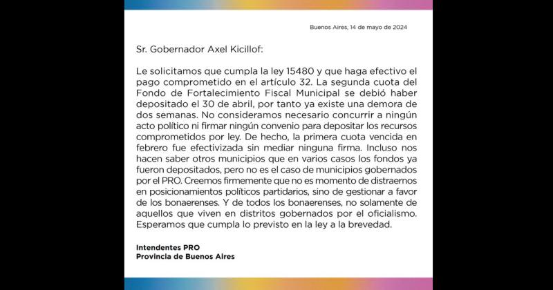 El comunicado de los intendentes PRO de la Provincia de Buenos Aires