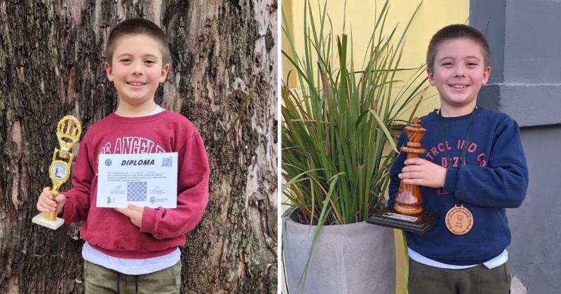 Toms Casquero con los trofeos que logró en Rosario y Pehuajó el fin de semana