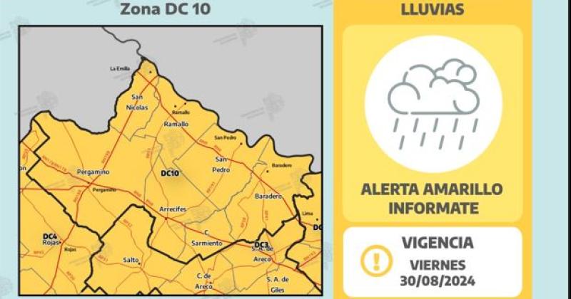 Rige para este viernes una alerta amarilla por intensas lluvias