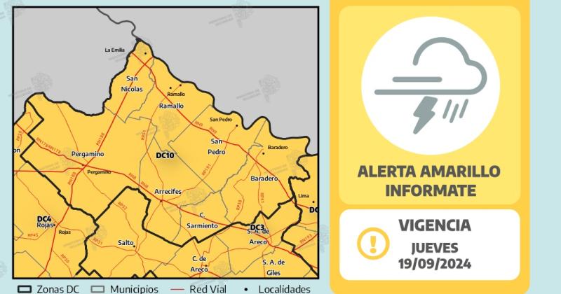 Alerta amarillo anunciada por Defensa Civil bonaerense