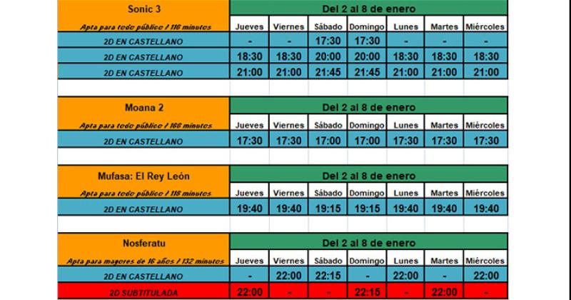 Los días y horarios de proyección en las salas de Cinema