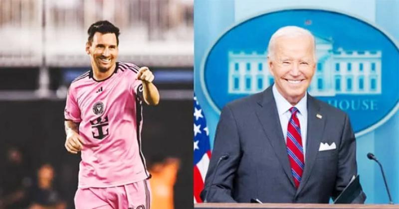 El astro futbolístico rosarino Lionel Andrés Messi recibir la medalla en manos del presidente Joe Biden