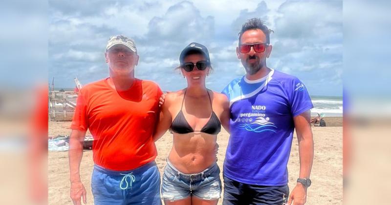 Mario Calandri Laura Jalil y Mariano García los nadadores locales que compitieron en la cuarta edición de Open Water Pinamar