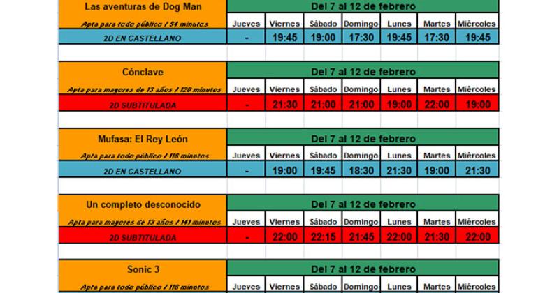 Los días y horarios de proyección en las salas