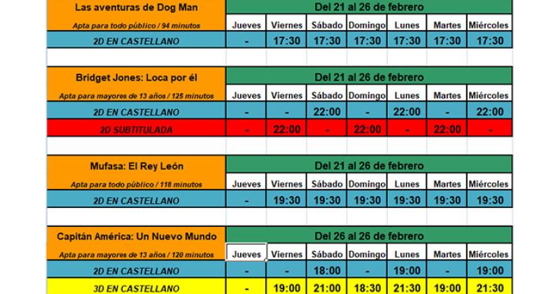 Los días y horarios de las proyecciones